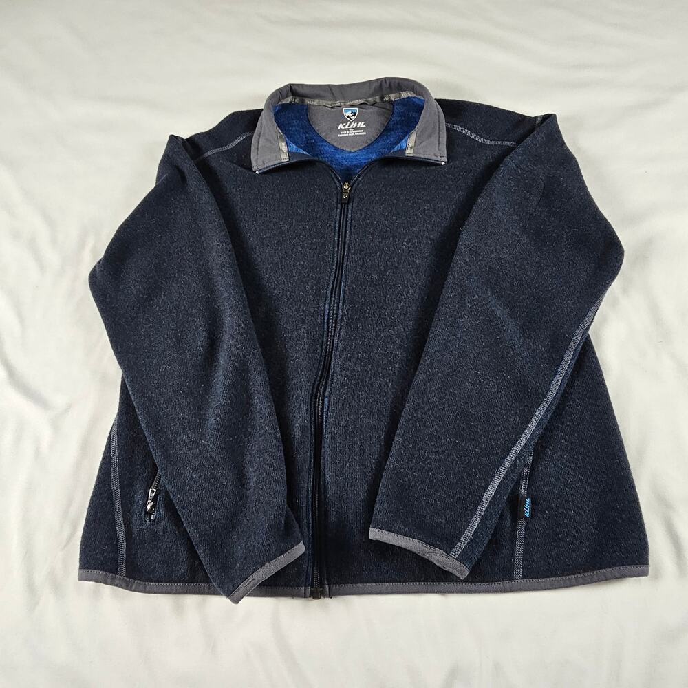 Kuhl Men’s Chianti Navy & Gray Fleece Wool Blend Zip Up Sweater Jacket Size XL
